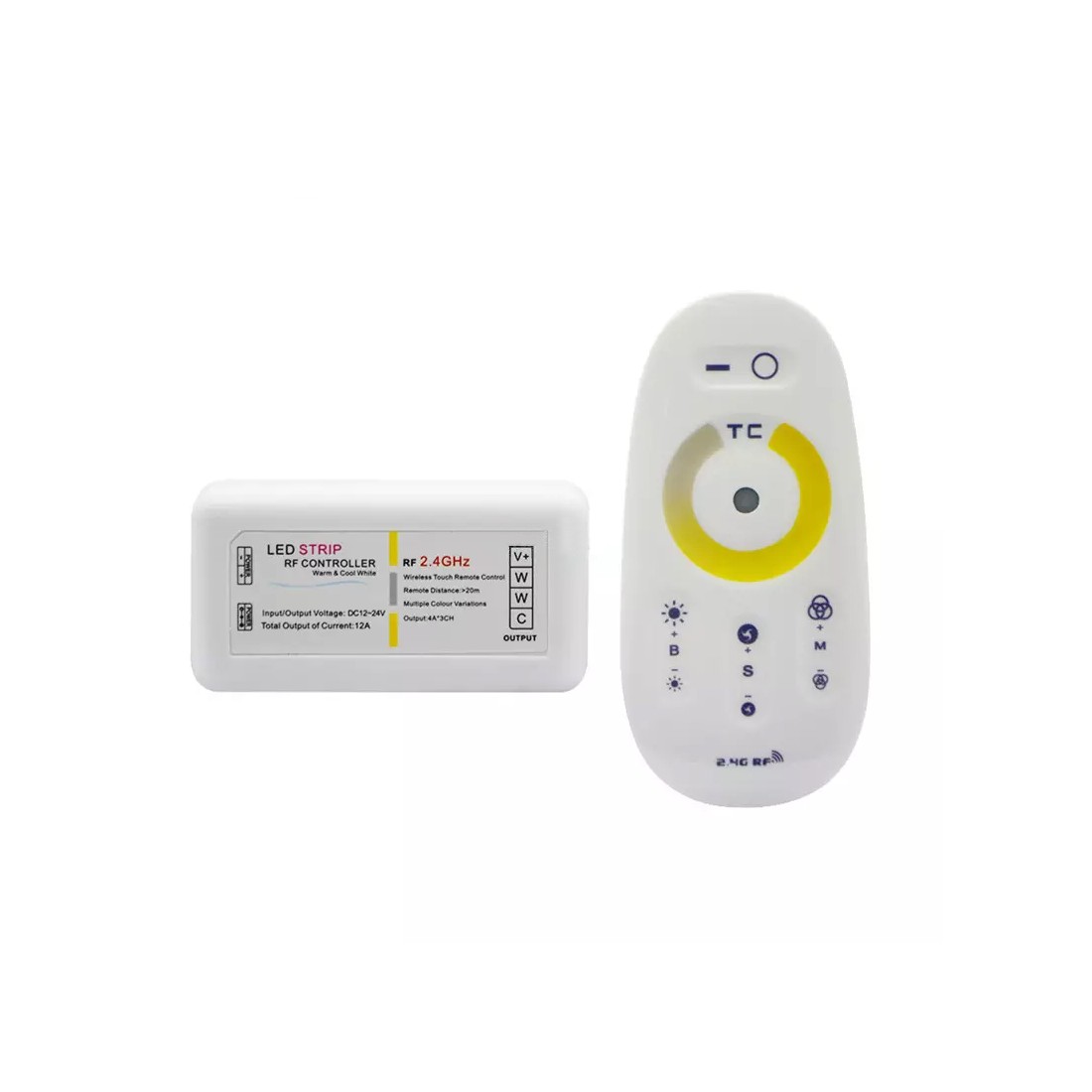 Controller LED 2 canali per Strisce Led Bianco Dinamico CCT variabile con  Telecomando Touch RF Wireless 2.4 GHz