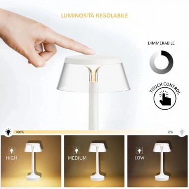 Lampada Paris - lampada da tavolo senza fili ricaricabile USB, dimmerabile  touch, 2600mAh, luce calda 2700K Colore Argento
